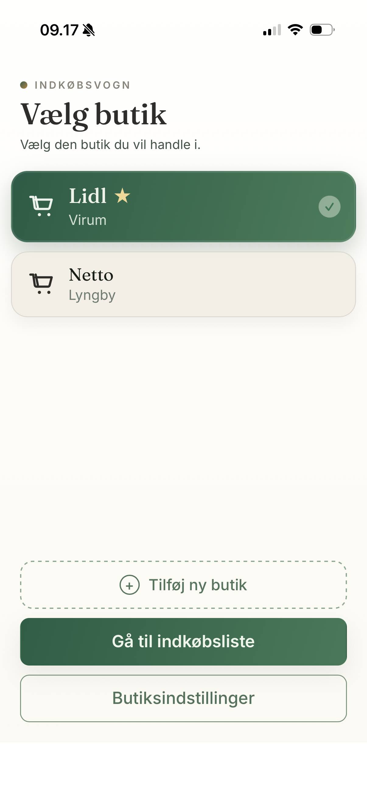 Indkøbsvogn screenshot